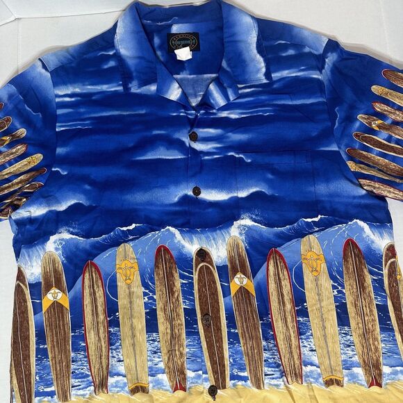 HAWAIIAN RESERVE COLLECTION Men's Blue Surfboard Graphic Button Up Shirt Large - Picture 1 of 8